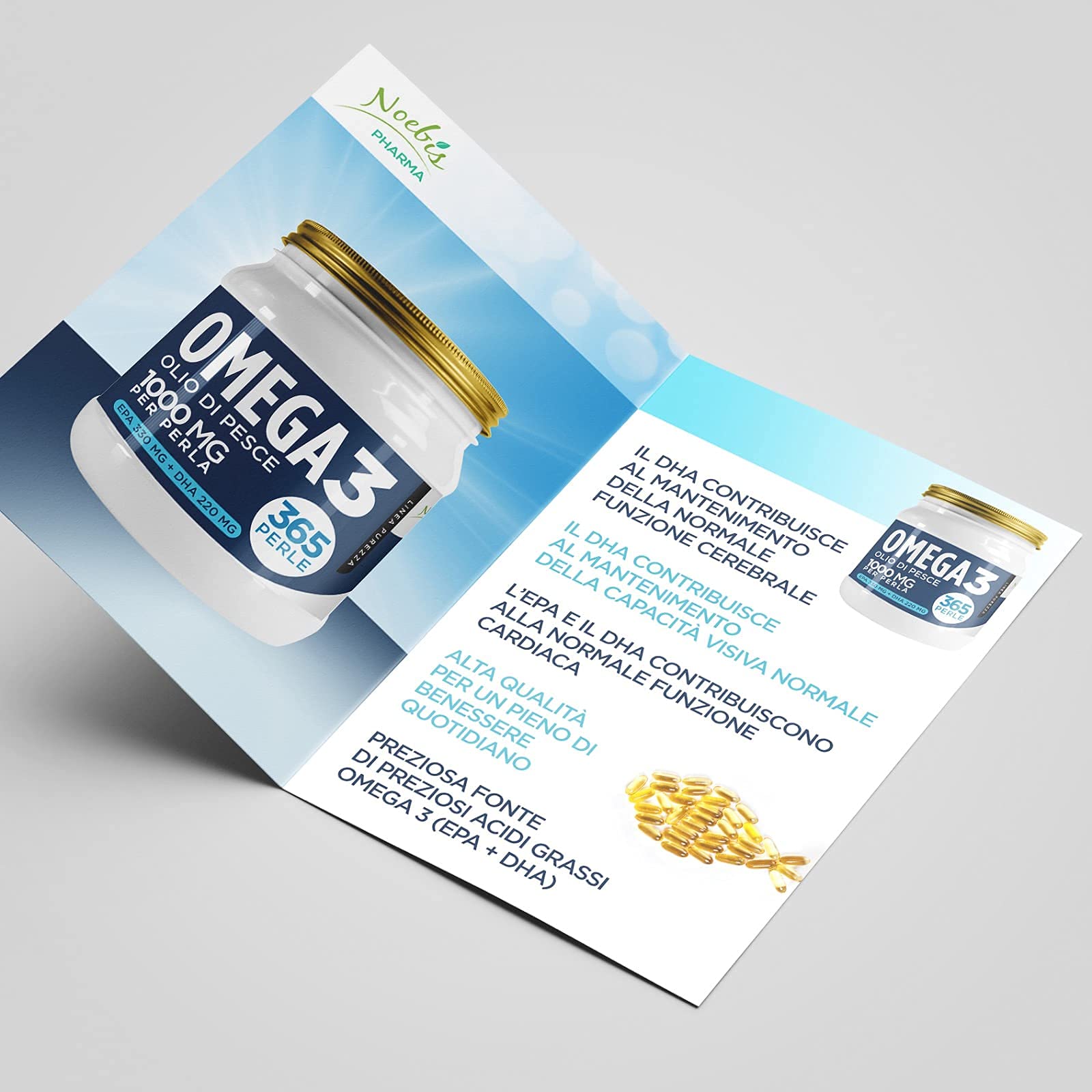 Omega 3-365 Perle Softgels - 1 Grammo di Olio di Pesce per 1 Perla Softgel - EPA 330 mg e DHA 220 mg - Acidi Grassi Essenziali Omega3 ad Alto Dosaggio - Puro Fish Oil