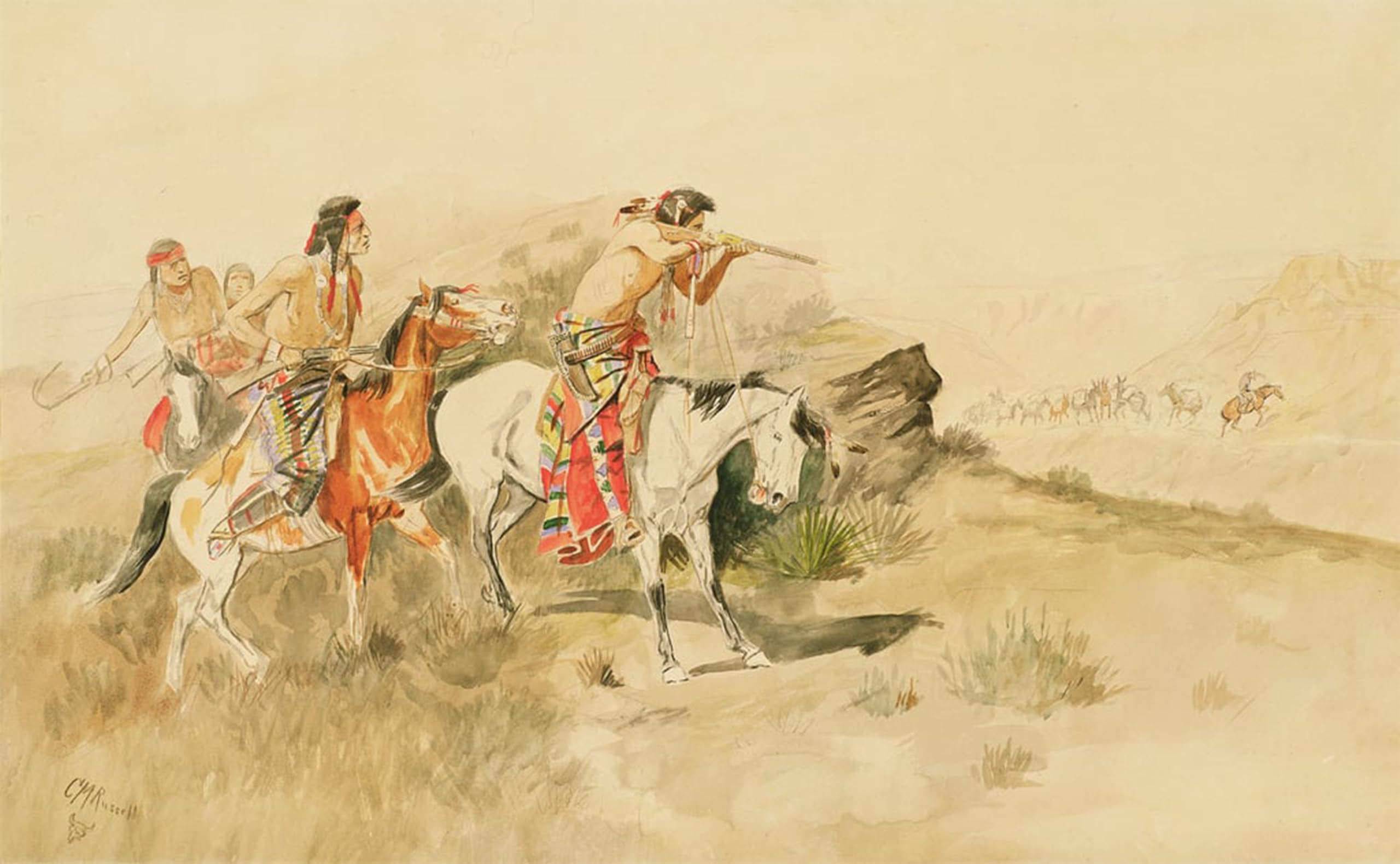 SERENDIPITP Aesthetic Poster Photo Wall Print Retro Picture Attack on the Muleteers by Charles Russell Modern Wall Artwork for Home Decor 60x90cm