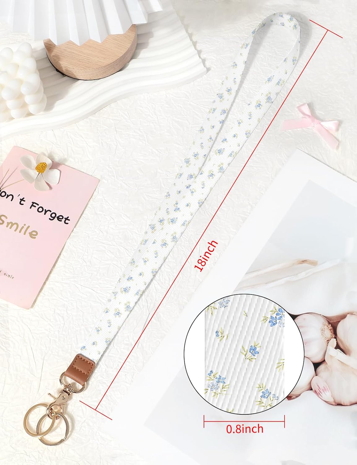 Badge Lanyard for Keys, Long Neck Strap with Metal Hook for ID Badges, Cute Flower Lanyard Keychain for Women - Image 3