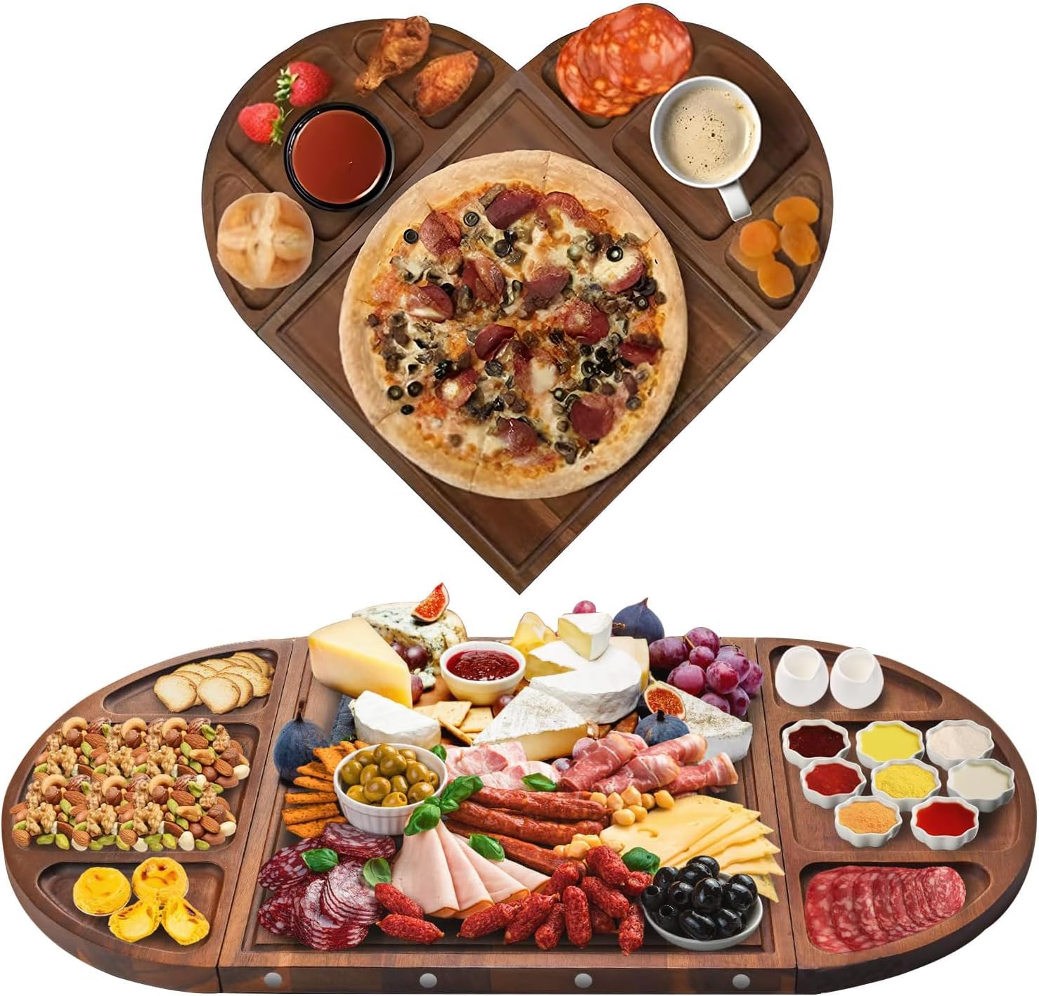 YUANQIAN Tagliere magnetico in legno di acacia, grande 66 cm x 33 cm, tagliere per formaggi per intrattenere, bellissimo set di tagliere per salumi semicircolare in legno di Natale personalizzato