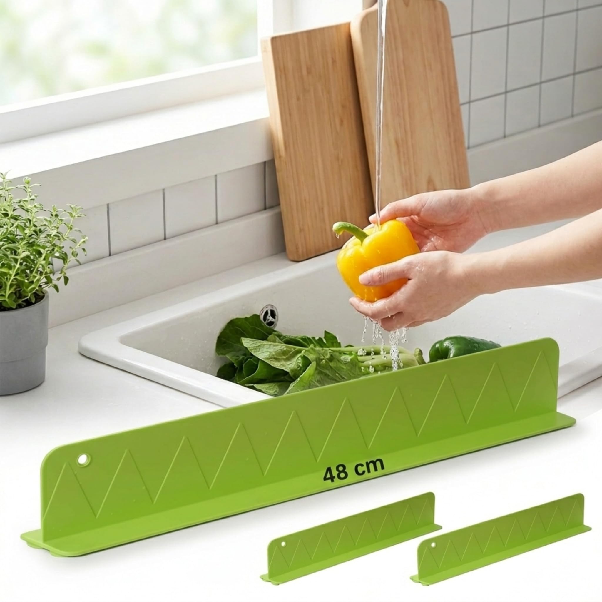 WIGNET 2PCS X 48CM Silicone Sink Splash Guard Water Splash Guard with Strong Suction Cups Waterproof Countertop & Stove Protector Flexible Anti Splash Baffle for Kitchen & Bathroom