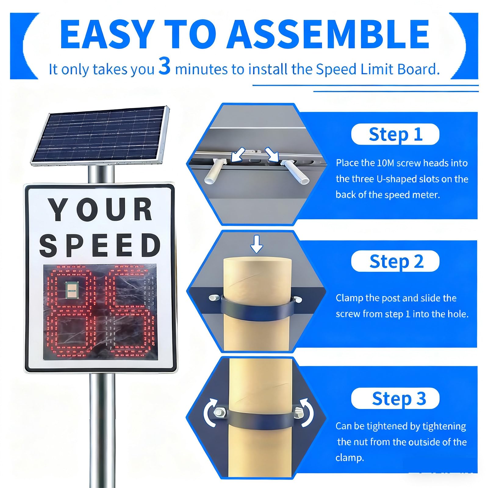 Cartel de Velocidad con Radar Solar – Panel de Visualización Inalámbrico de 60x90 cm con Retroalimentación Instantánea, Control Remoto, Detección de 200 m y Protección IP65