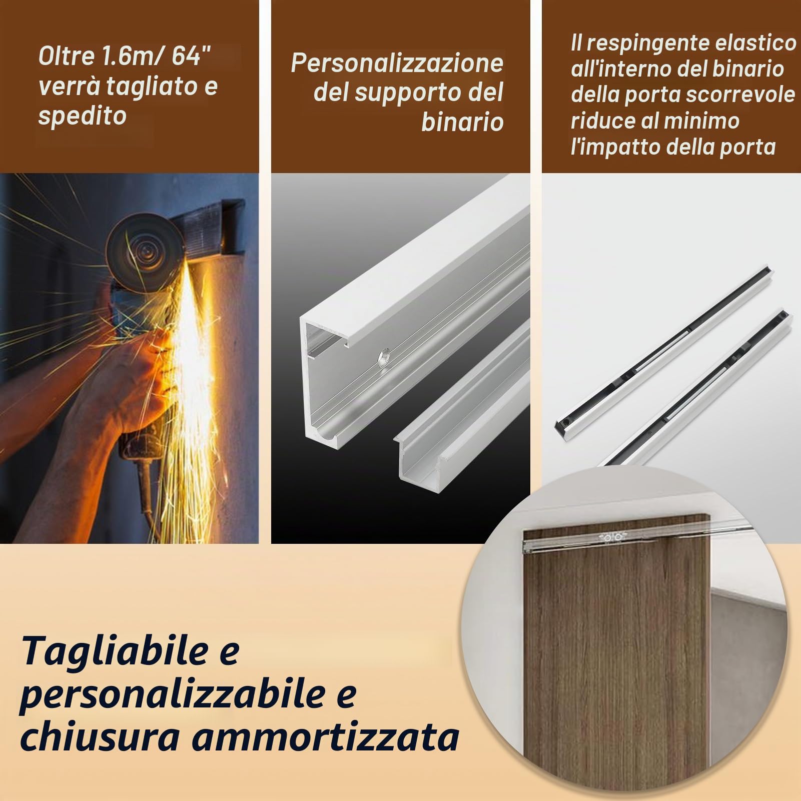 Binario per Porta Scorrevole Invisibile con Chiusura Ammortizzata, Binario per Porta Scorrevole per Camera, Sistema per Porta Sospesa in Lega(1.2m/3.9ft)