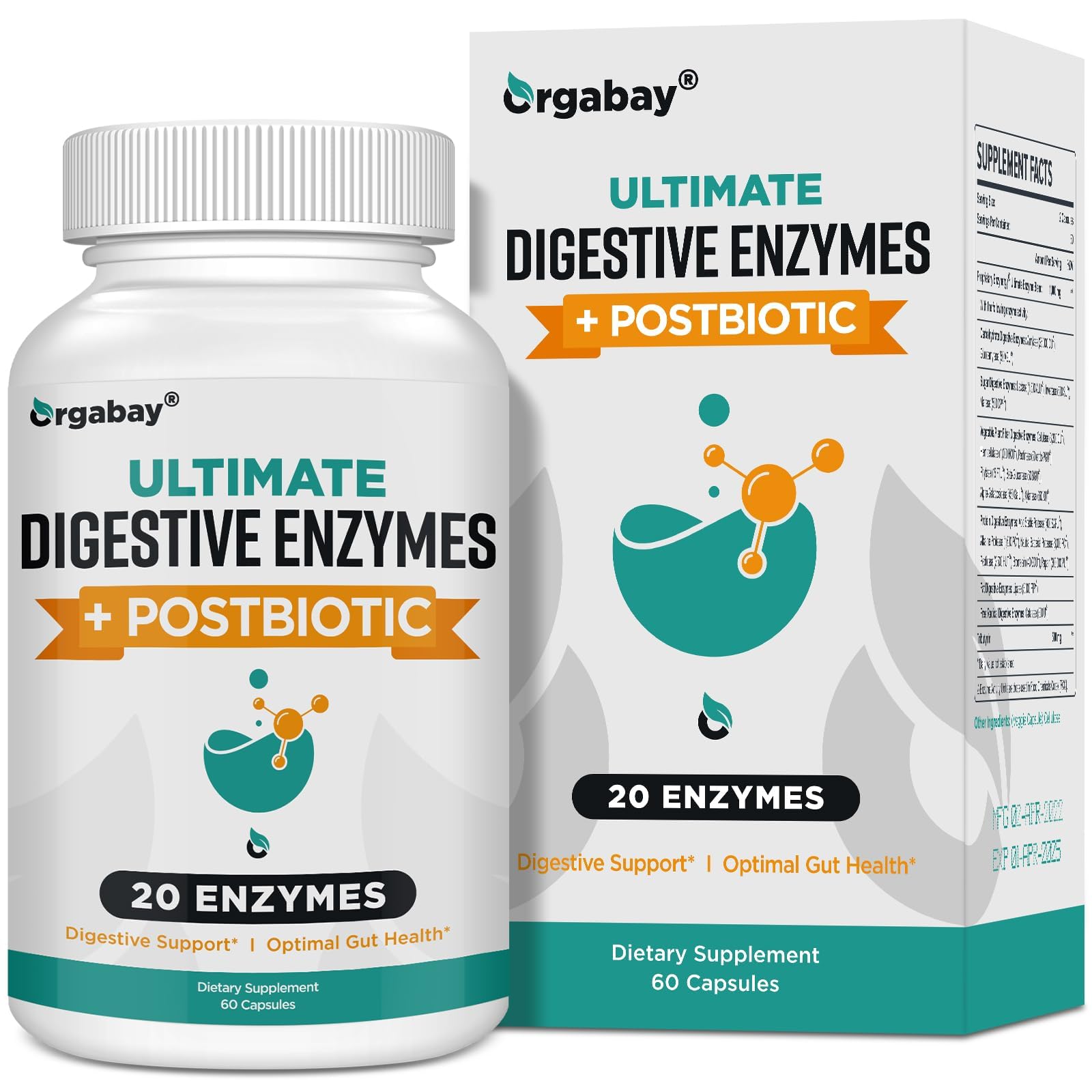 Digestive Enzymes 1000mg with Postbiotics, 20 Enzyme Blend for Bloating, Optimal Digestion and Gut Function, 60 Veggie Capsules