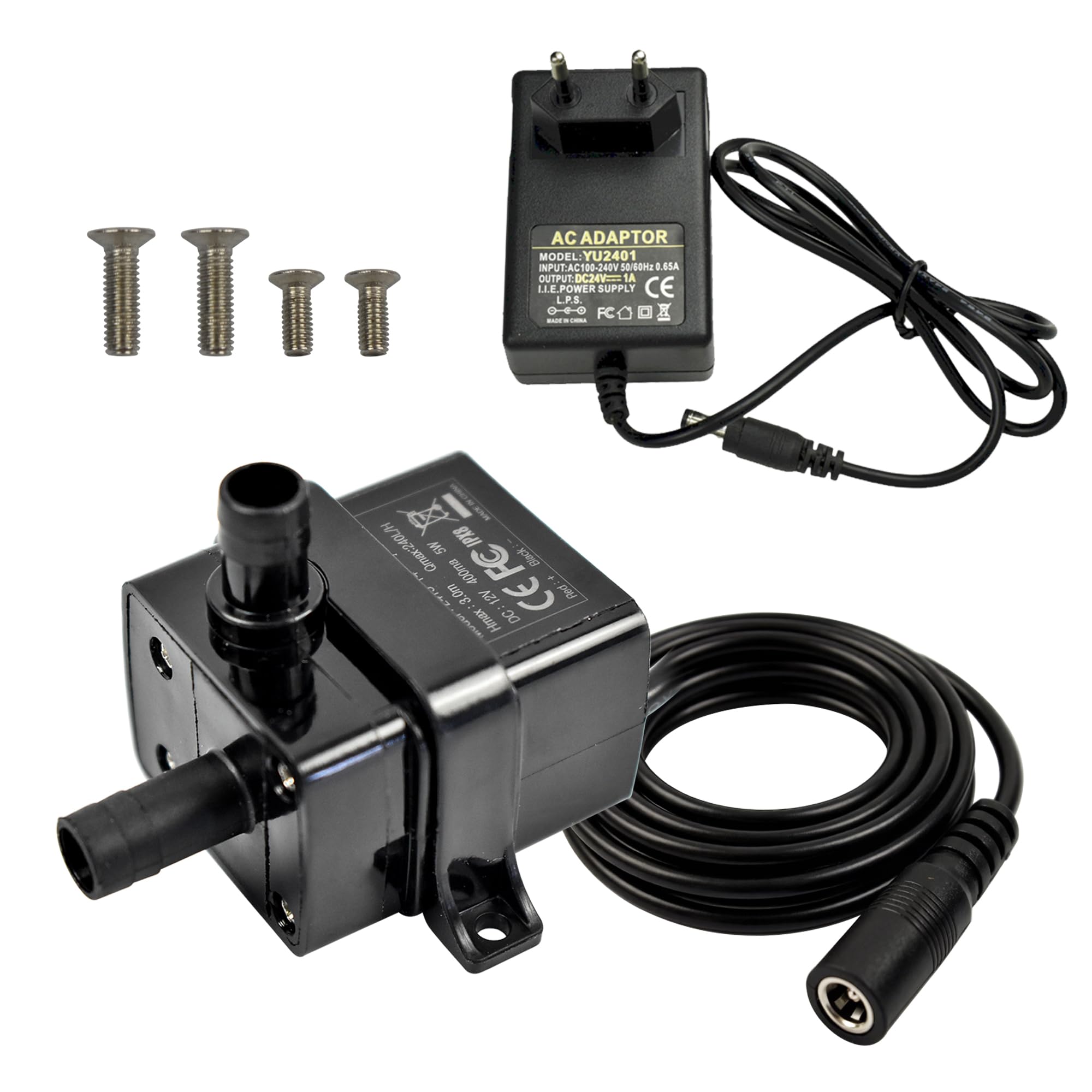CONQUERALL Aquarium Circulation Pump DC 12V 63GPH 9.8ft 5W Submersible Pump with Power Supply(EU) for DIY PC Water Cooling