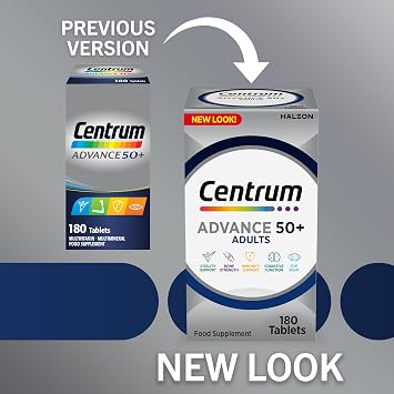 Centrum Advance 50+ Multivitamin Tablets for Men and Women, Vitamins with 24 Essential Nutrients with Vitamin C, D and Zinc, 180 ct (Packaging and Tablet Colour May Vary Slightly) (Pack of 3)