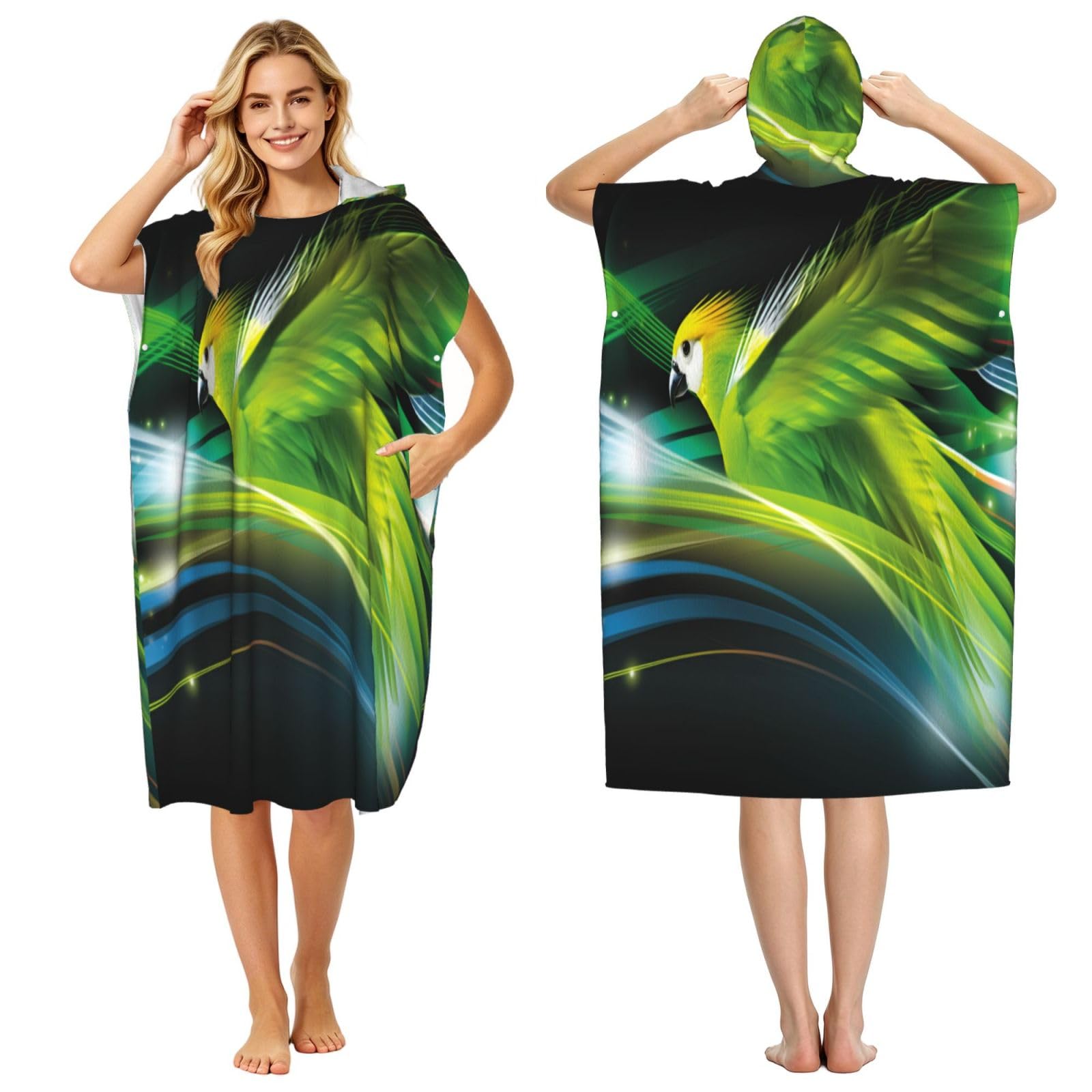 DTHKJNLSF Parrot Adult Hooded Beach Poncho Towel