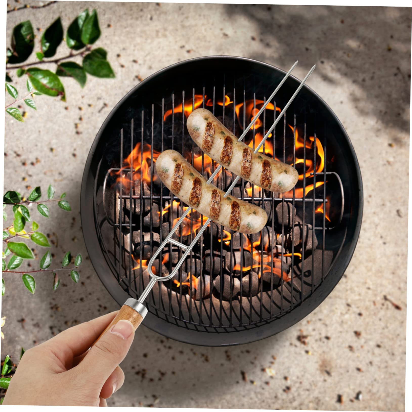 SUPVOX Roasting Stick Forks Set of 6 Double Prong Bbq Forks with Wooden Handle Skewer Holder Dishwasher Safe for Bbq Camping