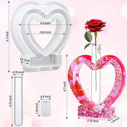 Miniatura 5 de Moldes de resina de corazón de silicona, florero en forma de corazón/planta, molde de fundición de resina epoxi para el día de San Valentín,