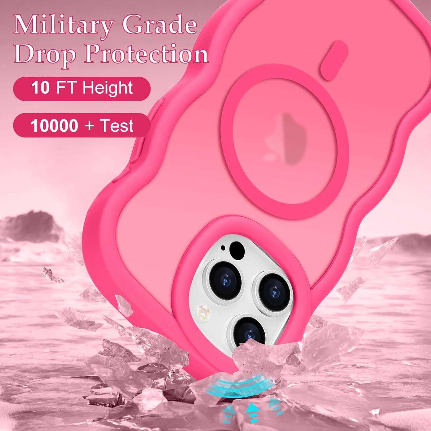 for iPhone 15 Pro Max Case, Curly Wavy Frame Hard Translucent Matte Clear Back Cover for Women Men Compatible with Magsafe Shockproof TPU Bumper Phone Case for iPhone 15 Pro Max, Hot Pink - Image 4