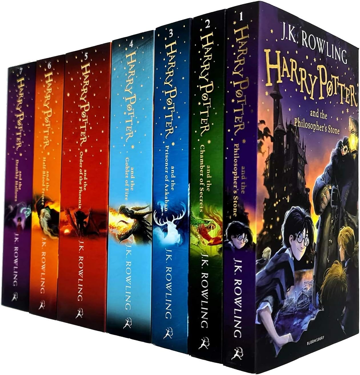 J.K. Rowling Harry Potter Collection 7 Books Bundle (Harry Potter and the Philosopher's Stone: 1/7 (Harry Potter 1), Harry Potter and the Chamber of Secrets: 2/7 (Harry Potter 2), Harry Potter and the Prisoner of Azkaban: 3/7 (Harry Potter 3), Harry Potter and the Goblet of Fire: 4/7 (Harry Potter 4), Harry Potter and the Order of the Phoenix: 5/7 (Harry Potter 5), Harry Potter and the Half-Blood Prince: 6/7 (Harry Potter 6), Harry Potter and the Deathly Hallows: 7/7 (Harry Potter 7)