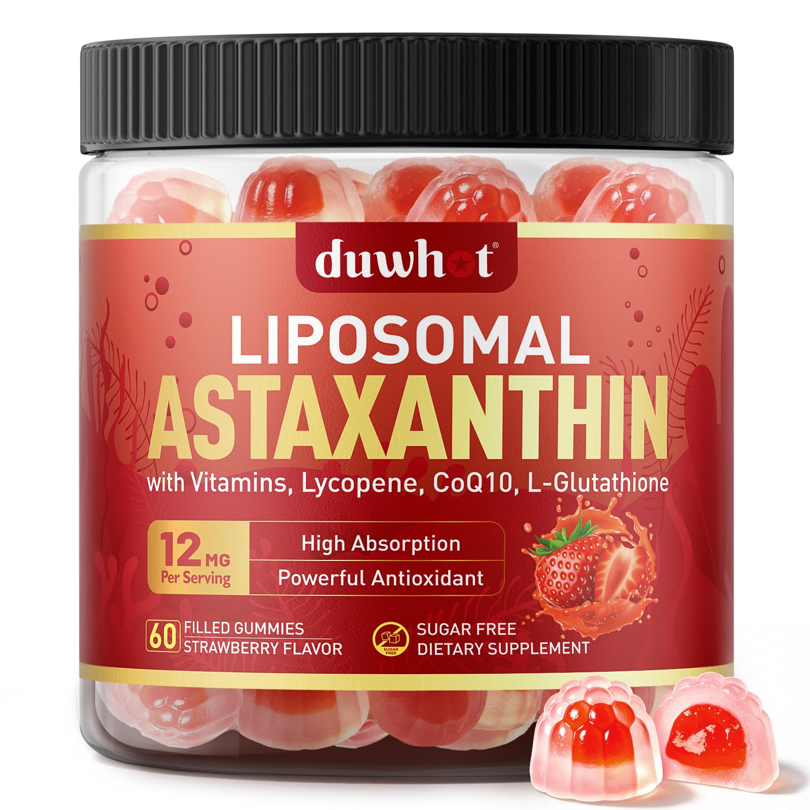 Liposomal Astaxanthin 12mg Gummies for Powerful Antioxidant, Vegan, 60