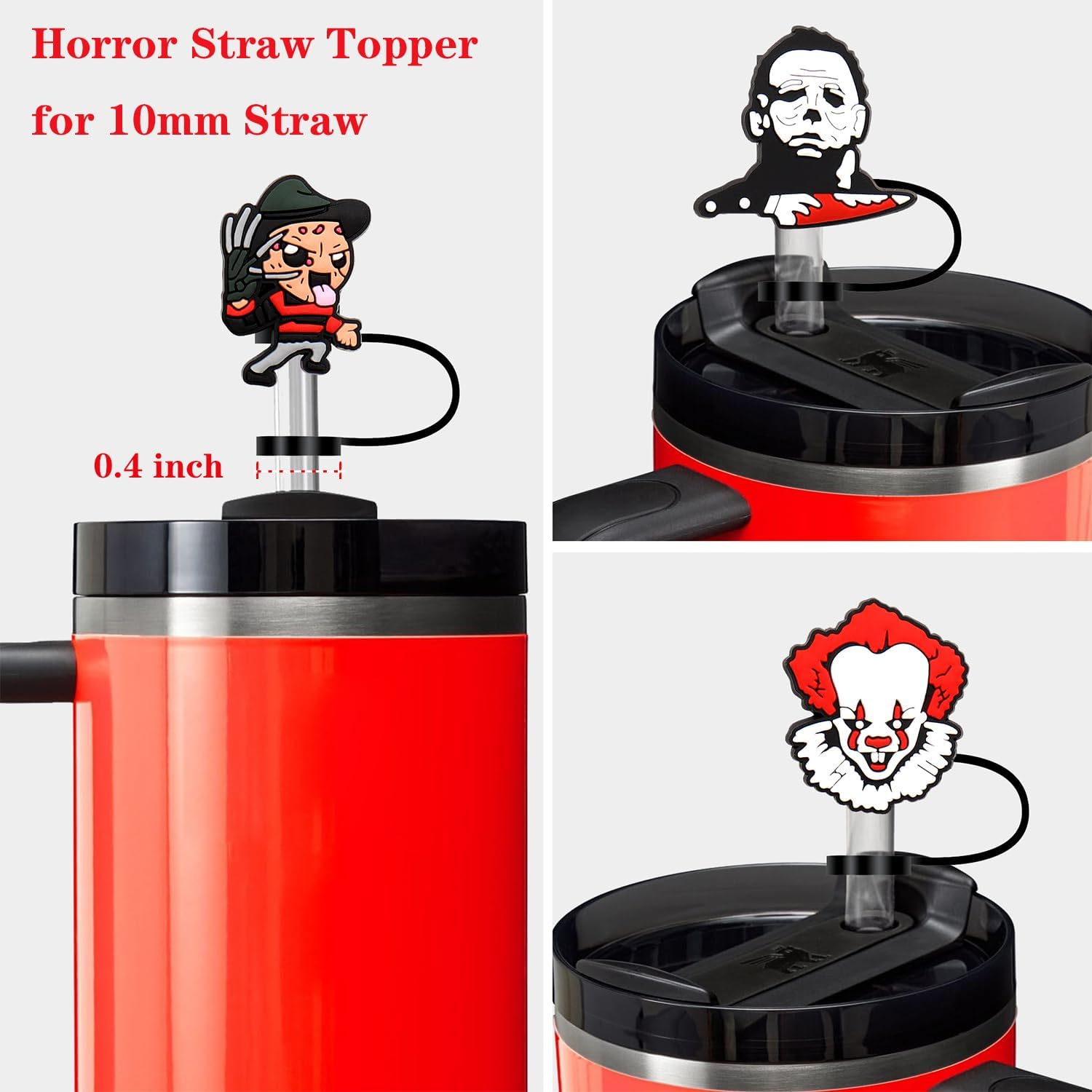6Pcs Horror Straw Toppers for Stanley Cup,Spooky Cover for 30/40 Oz Tumbler