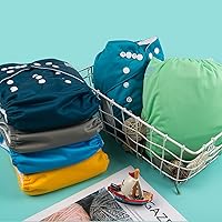 Vista 9 de ALVABABY Pañales de tela para bebé, talla única, ajustable, lavable, reutilizable para bebés y niños, paquete de 6 con 12 inserciones 6BM101