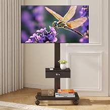 Rolling TV Stand With Drawer, Mobile Tall TV Stand On Wheels For 23-72 Inch TVs, Tilt & Height Adjustable Corner TV Stands Holds Up To 180Lbs, Portable Floor Stand TV Cart For Bedroom/Living Room