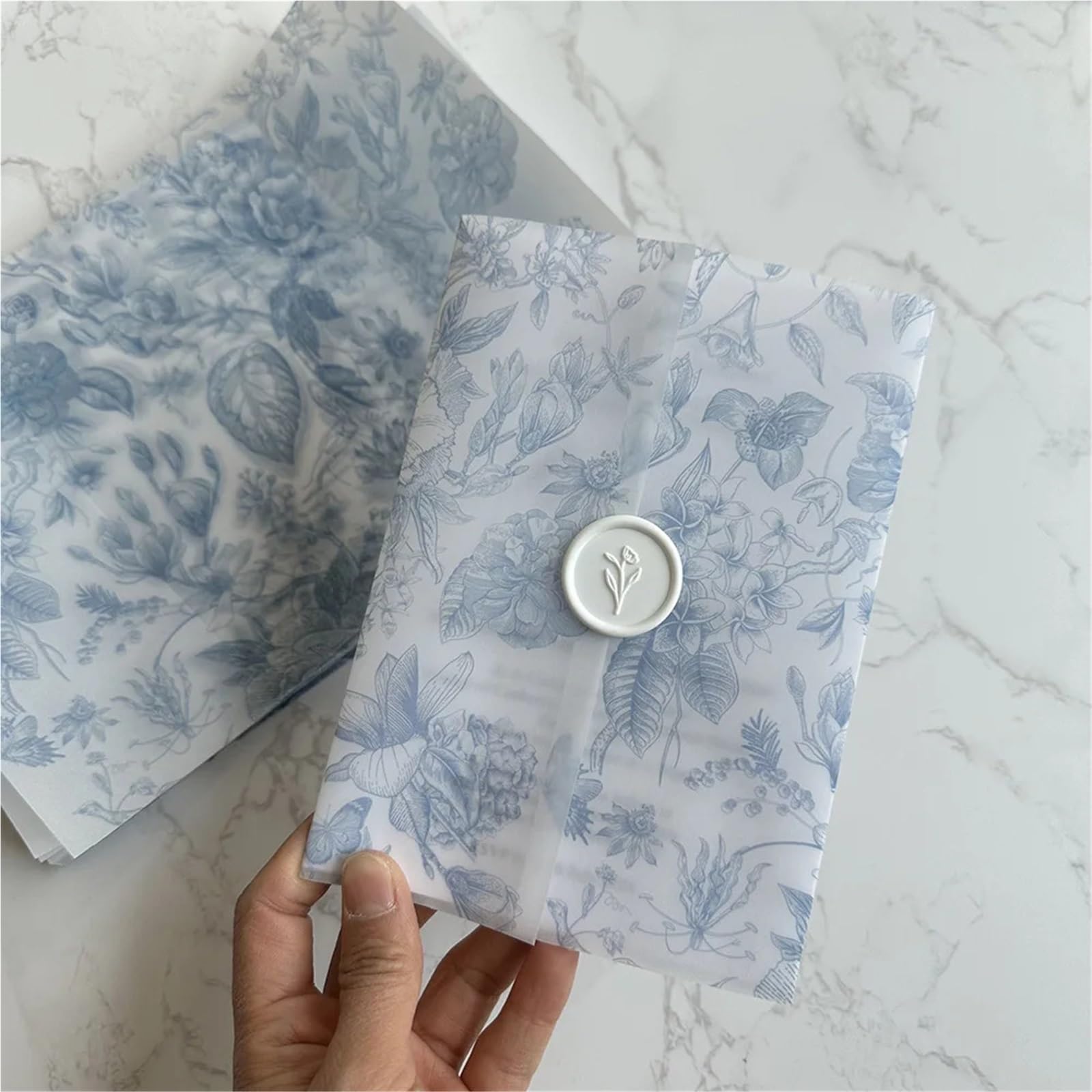Hochzeitseinladungen Karte 25 Stück Blaue oder grüne Blumen-Pergamentpapiere, passend for eine 5 x 7 Hochzeitseinladung(Blue)