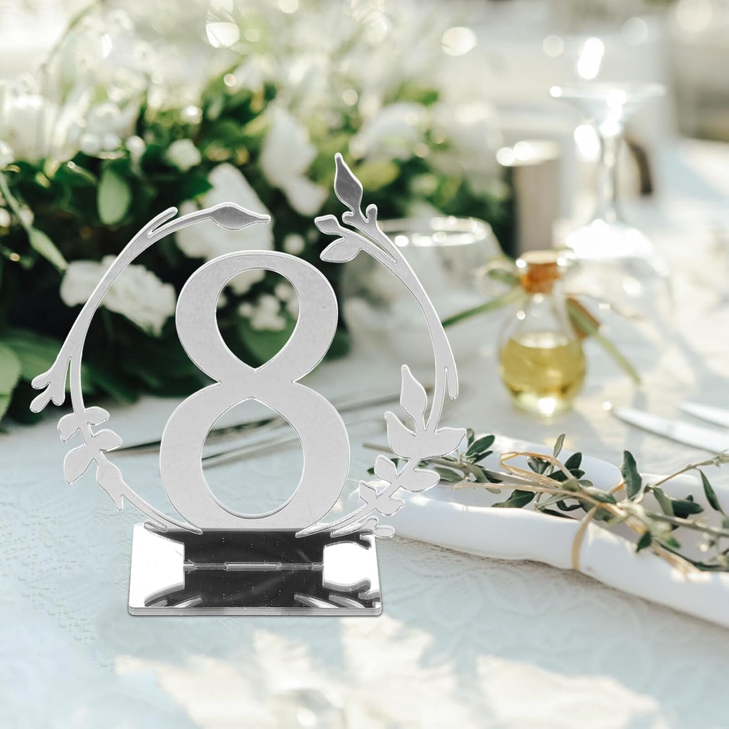 LALAFINA 20pcs Silver Acrylic Wedding Table Numbers Signs for Reception and Restaurant Seating, Sturdy Centerpiece Displayware for Event Decor, Suitable for Banquet and Hotel Use