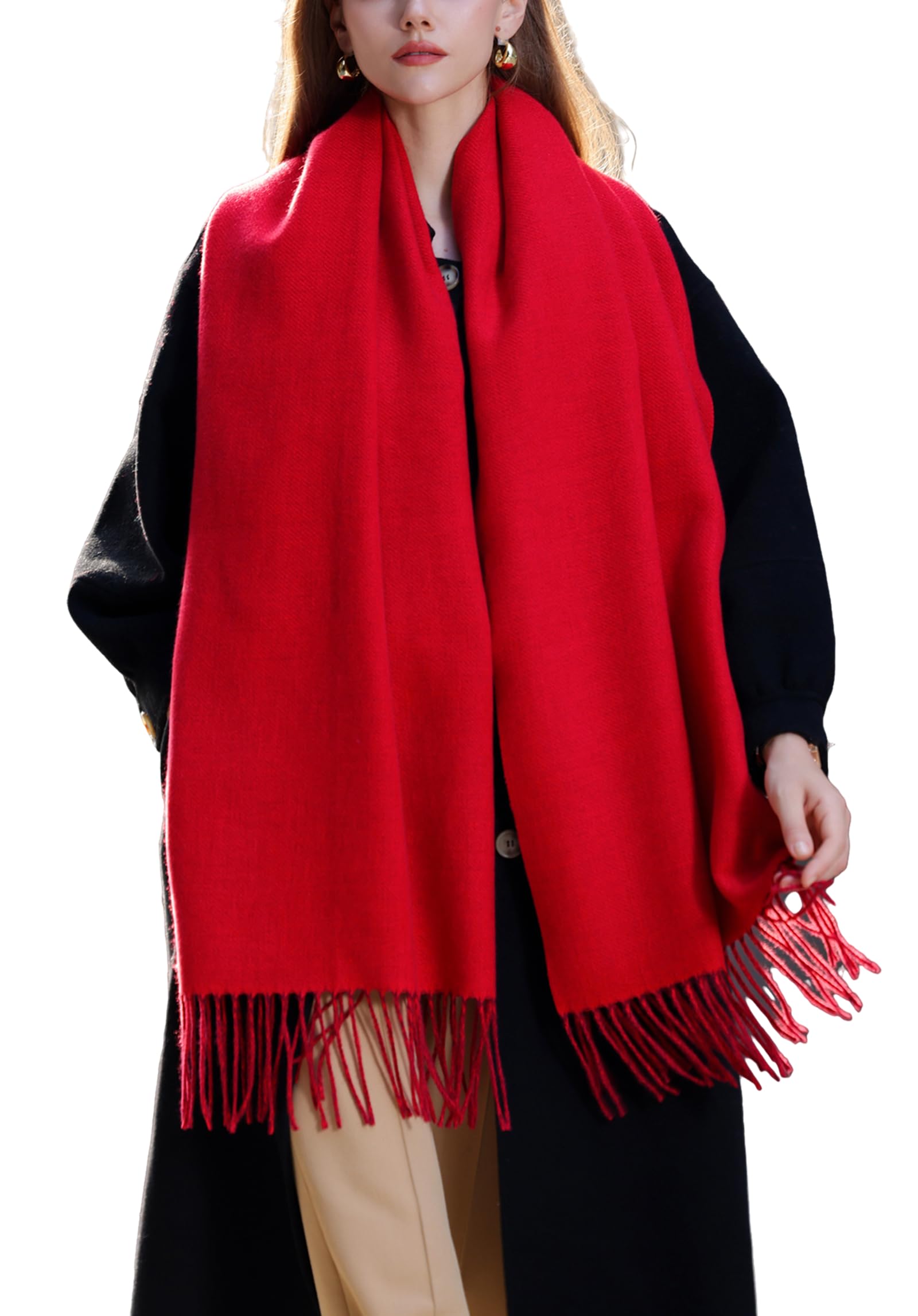 Women’s Reversible Solid Pastel Scarf Shawl Wrap - Soft Imitation Cashmere Winter Warm Tassel Fashion Accessory