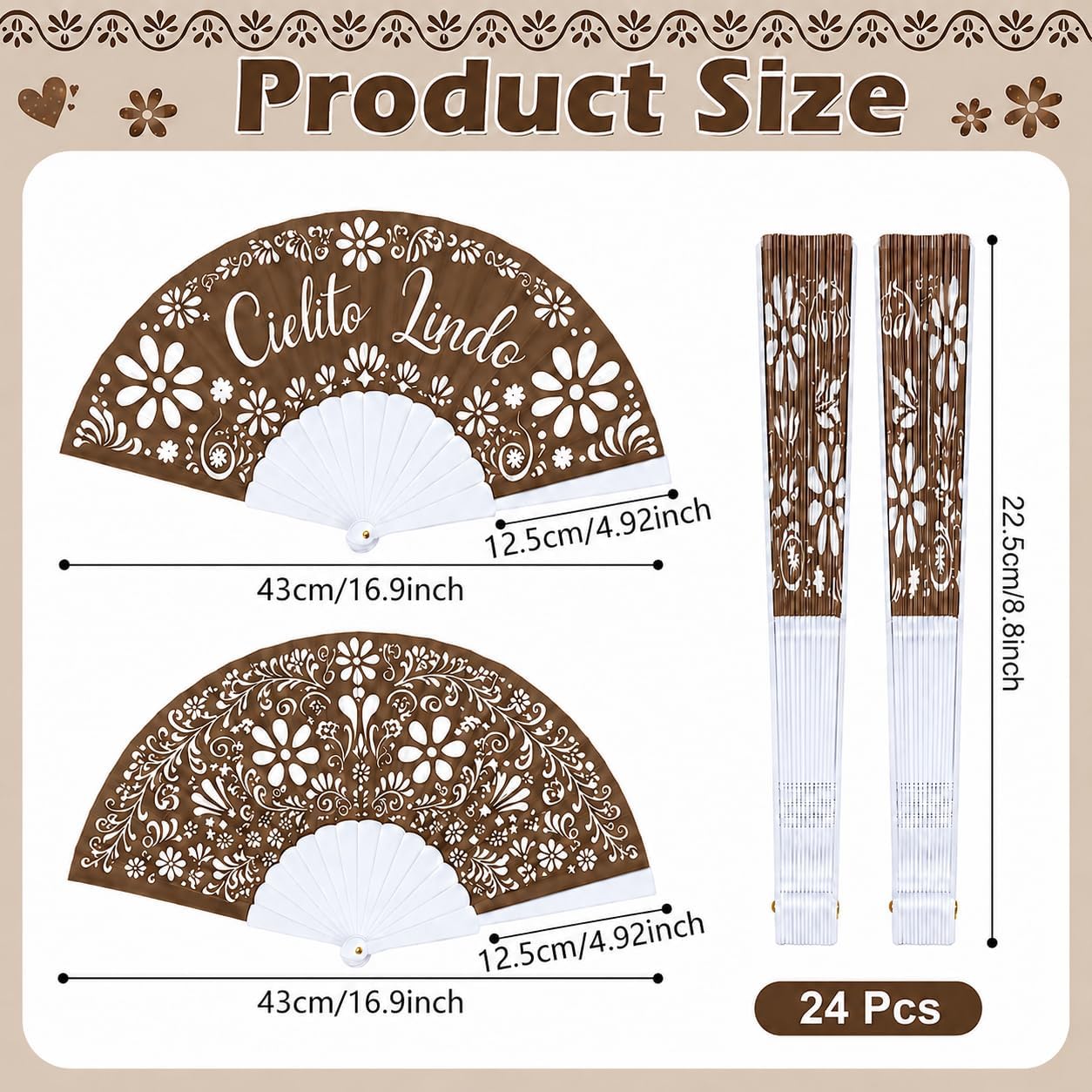 Cinrobiye 24 Pcs Mexican Baby Shower Hand Fans Bulk, Cielito Lindo Folding Fans for Wedding Guests, Bridal Shower, Fiesta Party & Birthday Celebration Favors