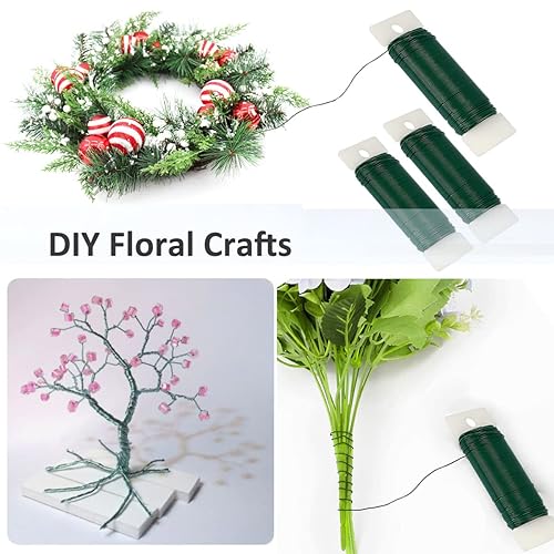 Miniatura 3 de Alambre floral verde, paquete de 3, 118 yardas, alambre flexible de paleta de calibre 22 para manualidades, coronas de Navidad, árbol, guirnalda y