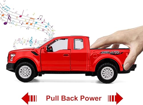 Miniatura 9 de SASBSC Toy Trucks F150 Raptor Pickup Truck Toys for Boys Diecast Metal Model Truck with Light and Sound Pull Back Car Toys for 3+ Year Old Kids