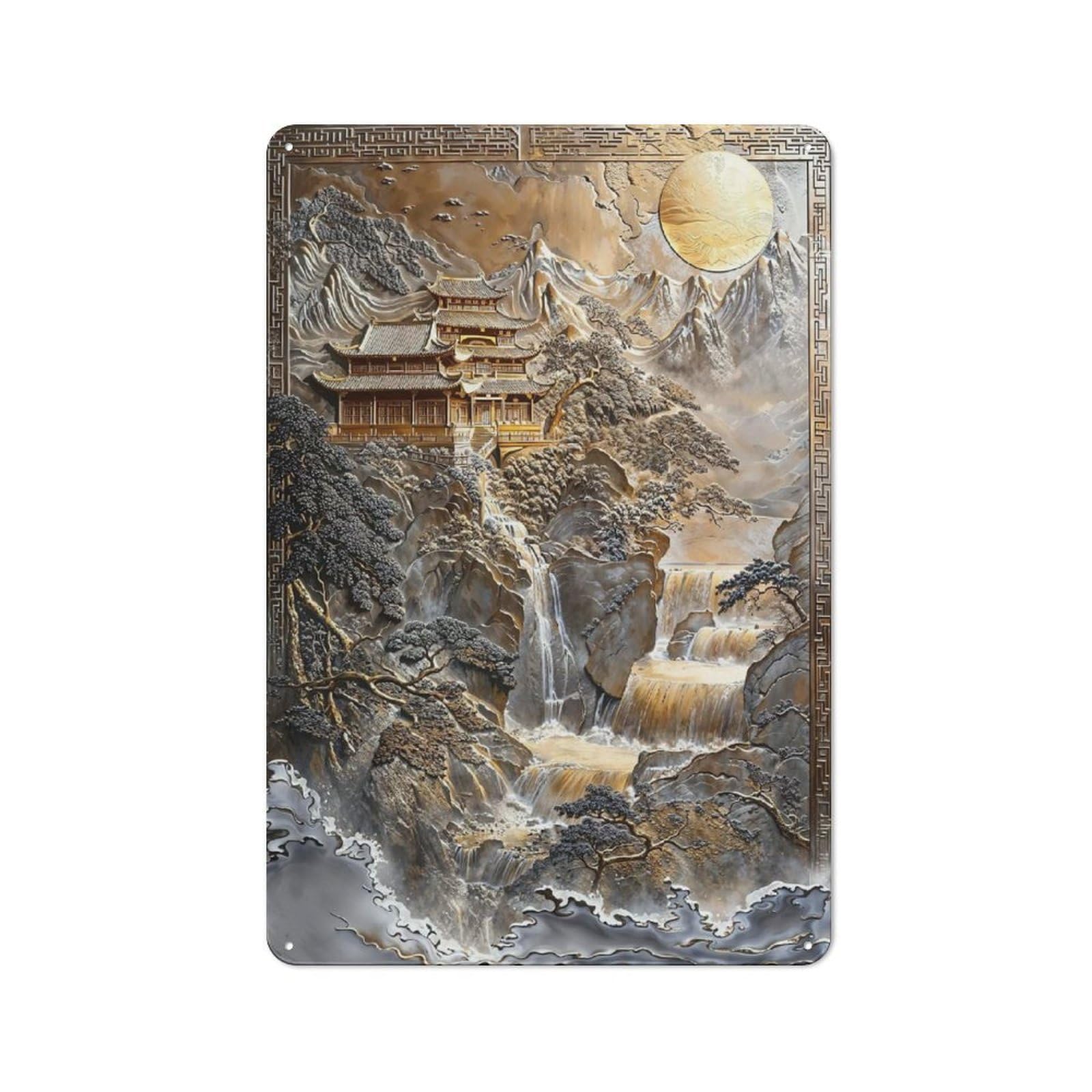Golden Japanese Zen Haven Metal Wall Plaque, Easy to Hang Plaque for Home Cafe, Breakfast Area Or Pantry Wall, 30x20cm