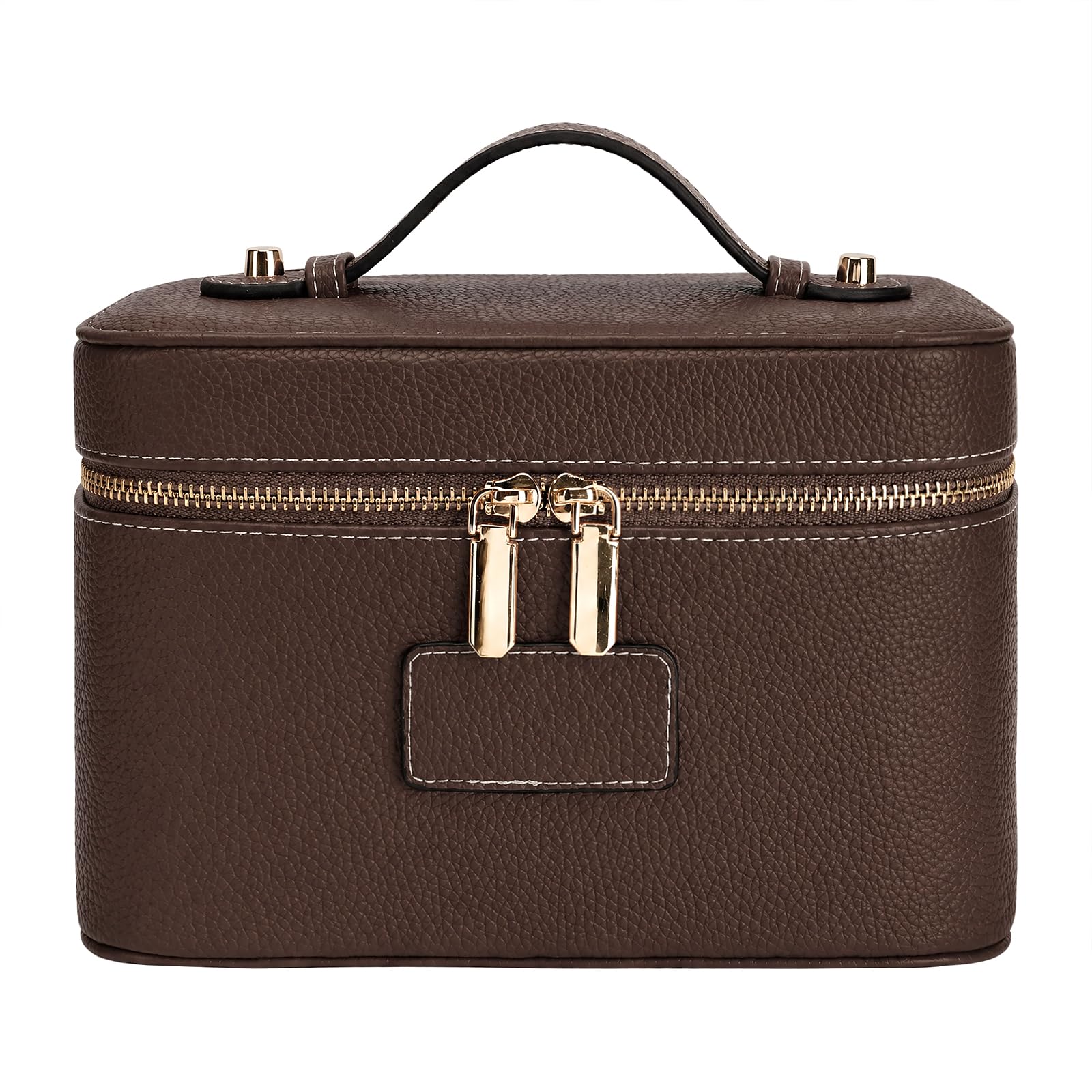 makeup case for women, leather makeup bag cosmetic case with removable divider, large capacity waterproof portable travel toiletry make up organizer case