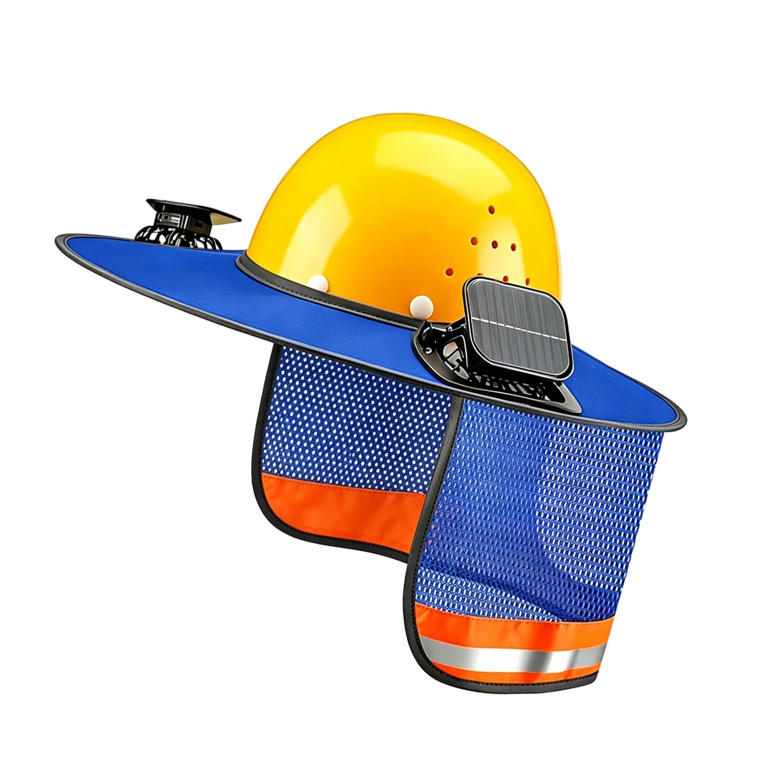 Helmet Cap Cover Hard Hat Sun Shade Full Brim Including 2 Fan and Reflective Strips for Worker Hard Hat Sun Visors Detachable Attachment