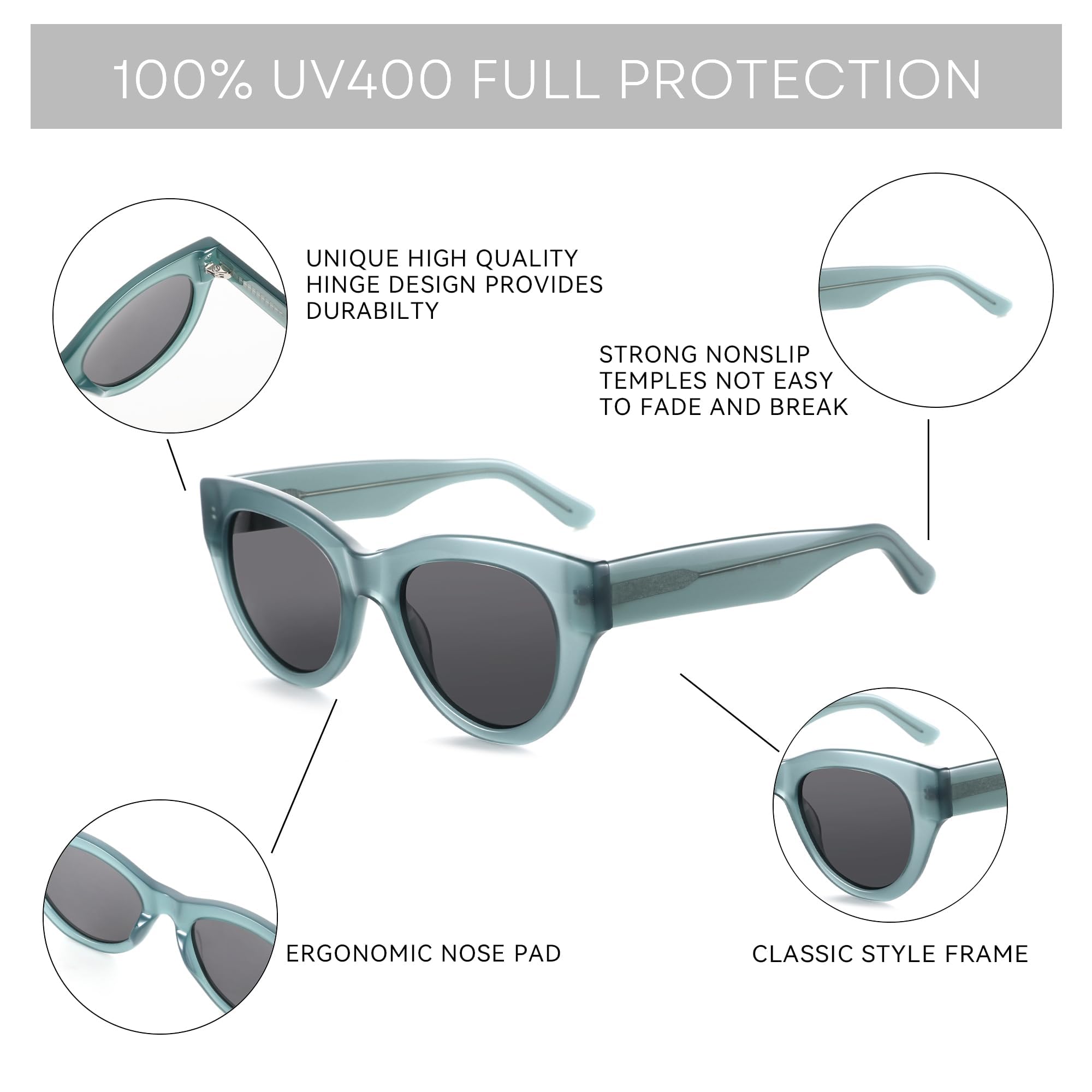 Modne okulary przeciwsłoneczne Cat Eye dla kobiet w stylu retro z oprawką z octanu UV