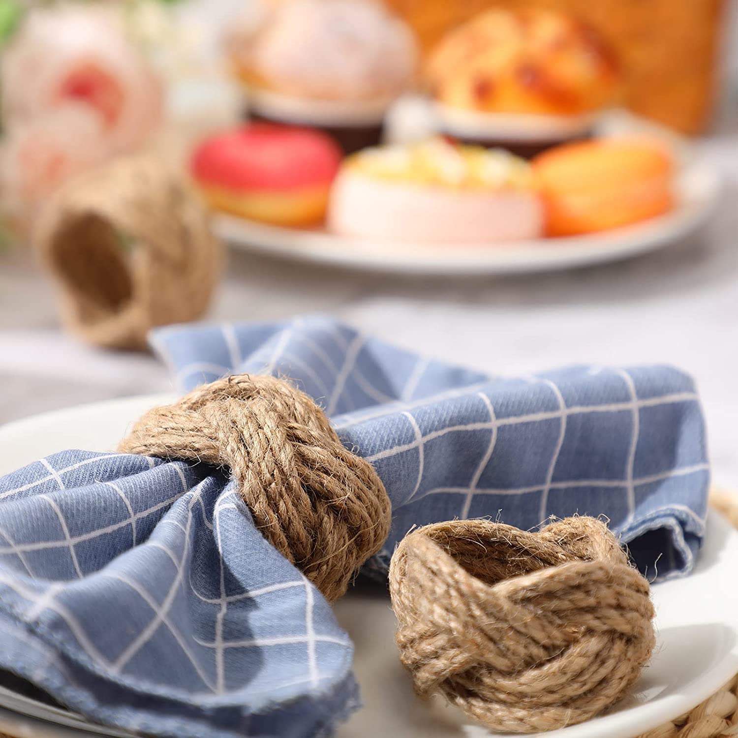 KPAVIR Set of 12 Handmade Jute Napkin Rings, Rustic Farmhouse Napkin Holders - Image 3
