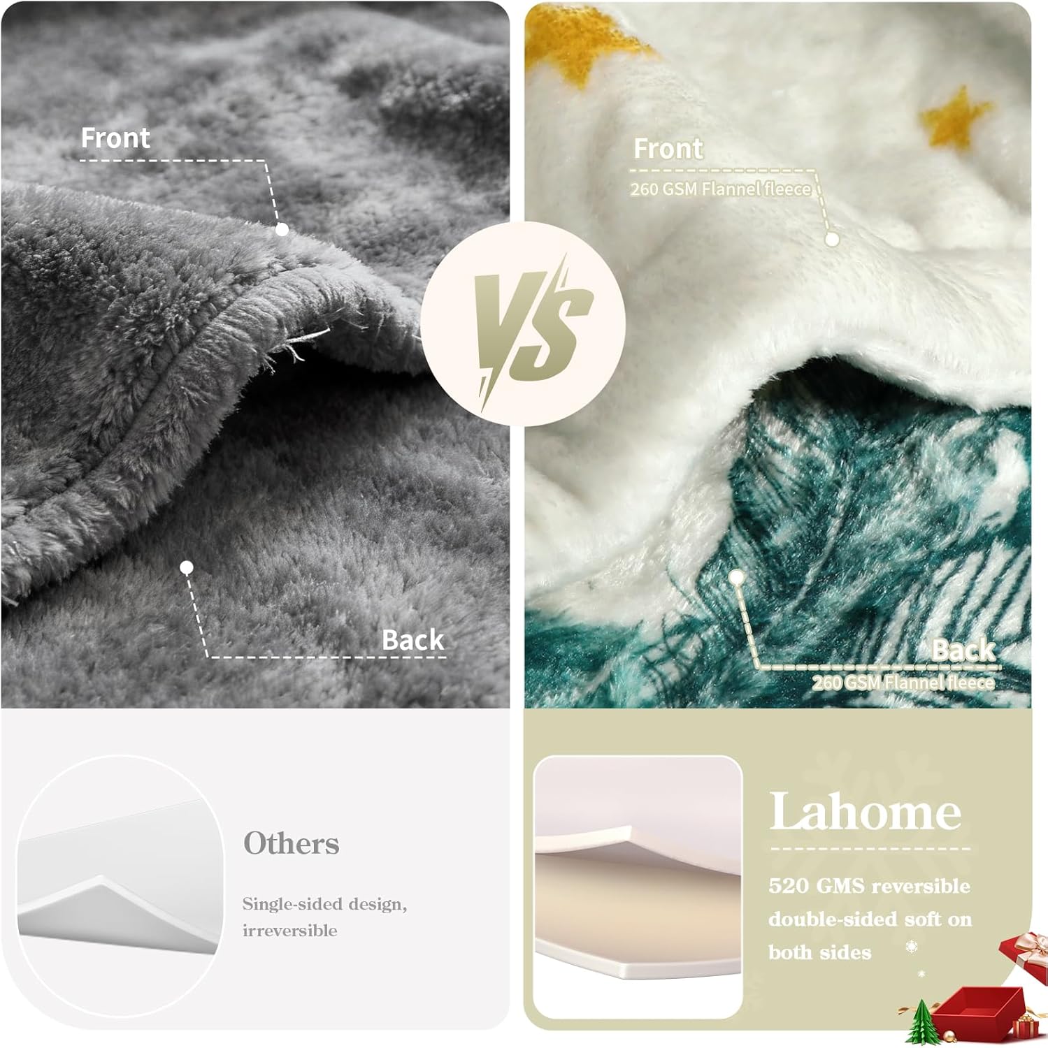 Lahome Christmas Blanket, Christmas Decorations Gifts for Women, Flannel Fleece Winter Holiday Blanket, Fluffy Cozy Soft Christams Throws for Couch Sofa Bed, ChristamsTree Pattern, Beige, 50" X 60"