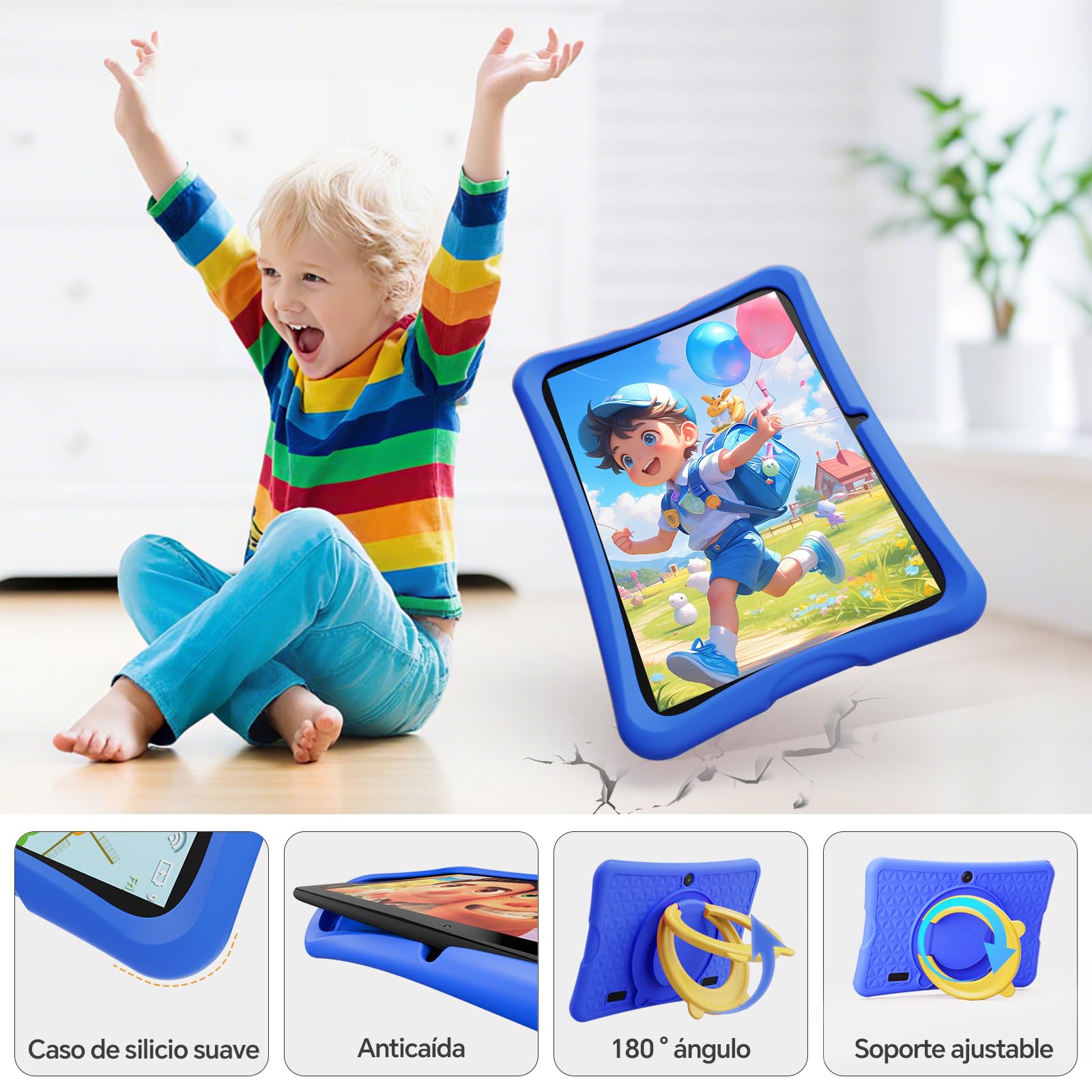 DigiLand Tableta para Niños de 10,1 Pulgadas, Tabletas Android 15 con Funda Protectora, 6+32GB,Pantalla IPS 1280*800,Cámara dual 2MP+5MP,6000mAh, Tableta Aprendizaje con Control Parental e iWawa(Azul)