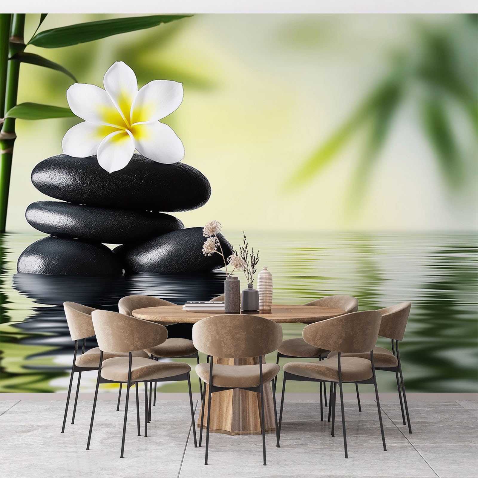 Murales da Parete Pietra Vegetale Per La Meditazione Carta da Parati, Piantare Fiori Parati Murali HD 3D Fotomurale, Adatto per Soggiorno Camera da Letto Cameretta Ufficio 500 x 280 cm (L x A)