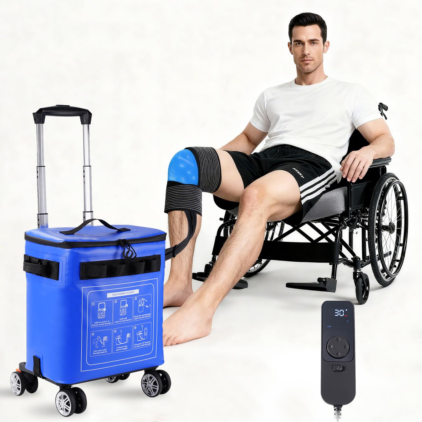 Ice Machine for Knee After Surgery, Cold Therapy Machine for Knee Replacement, Portable Ice Therapy Machine with Wheels, Handle for Pain Relief - Unisex for Men/Women