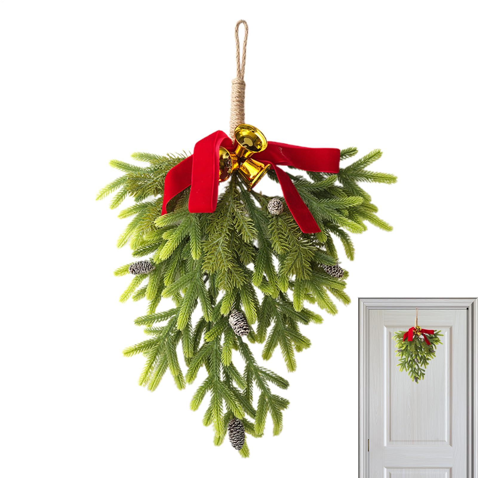 Couronne de Noël en forme de goutte en sapin artificiel pour porte