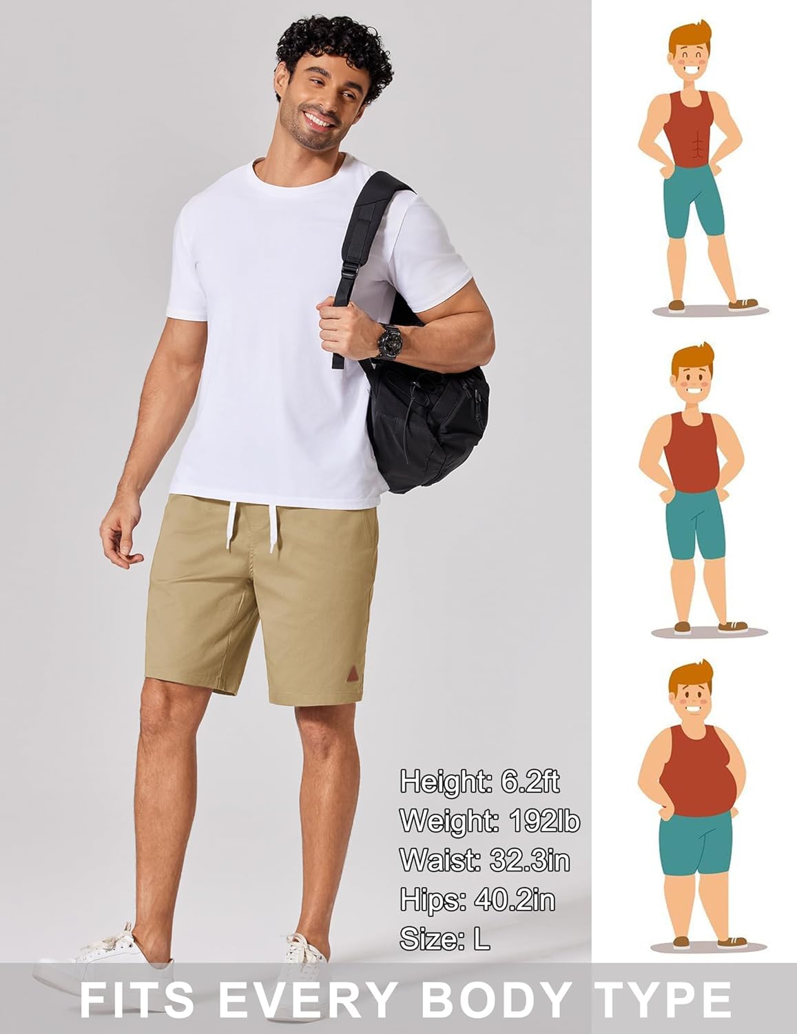 COOFANDY Mens 9" Casual Shorts with Zipper Pocket Elastic Waist Drawstring Chinos Short Summer Lightweight Cotton Shorts - Image 5