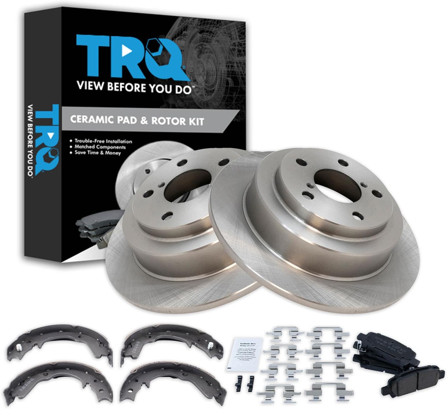 TRQ Rear Ceramic Brake Pad & Rotor Kit Compatible with 98-03 Subaru Forester 99-03 Impreza