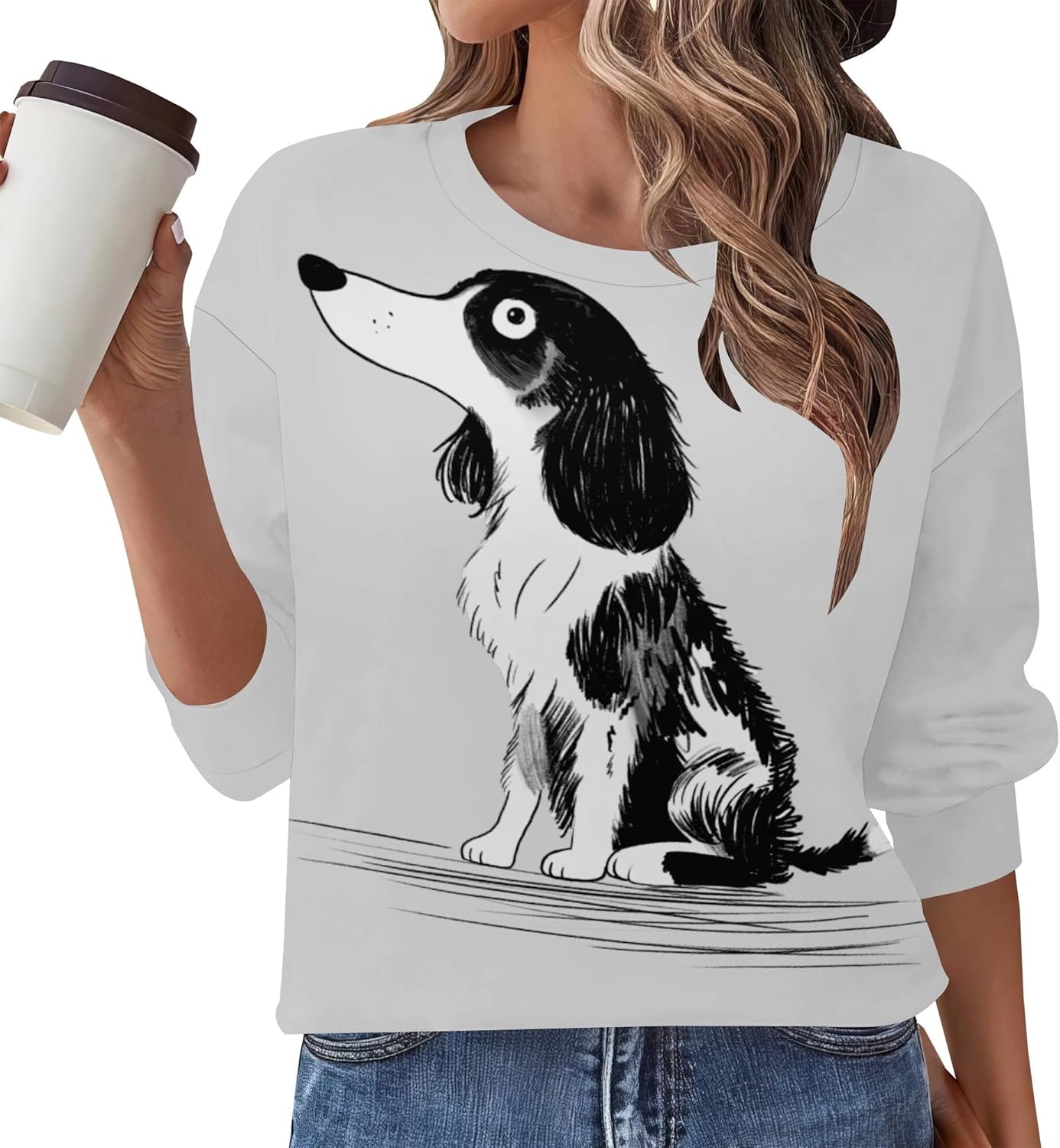 Cat Sweatshirts For Women Crewneck Funny Graphic Sweatshirts Long Sleeve Pullover O...