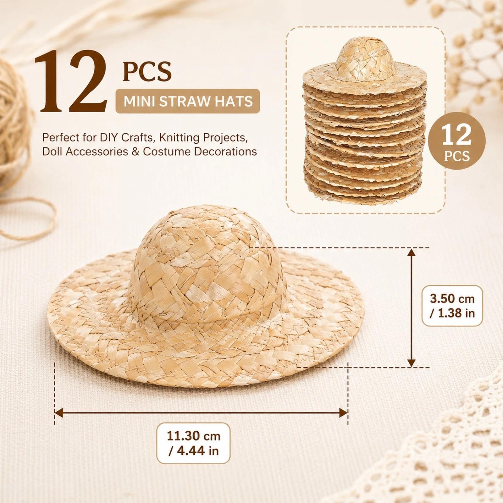 Mini Sombreros De Paja Para Mascotas, Hechos A Mano, De Paja Natural Con Correa Ajustable Para La Barbilla Ideales Para Fotos De Mascotas Bonitos Accesorios Para Exhibiciones En Casas De