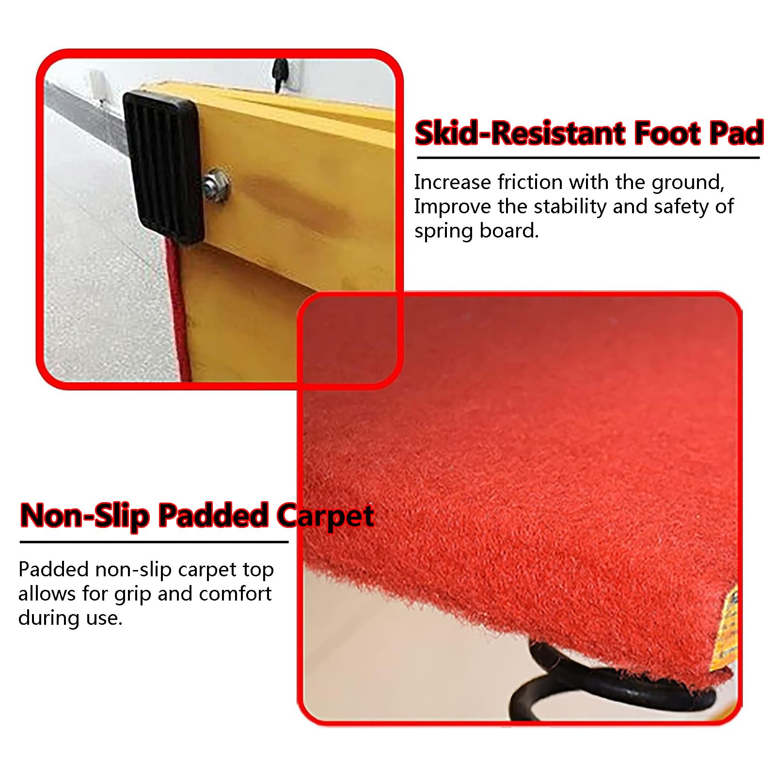 ZARBAILRE Gymnastics Springboard 4 Springs, Thickened Curved Hardwood Spring Board, Gymnastics Springboard with Non Slip Mat, Vault Equipment for Practice Dismount Landings