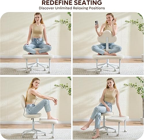 Miniatura 6 de Silla de oficina con patas cruzadas con ruedas, silla de meditación, silla de TDAH para adultos, respaldo y asiento ajustables de altura más ancha,