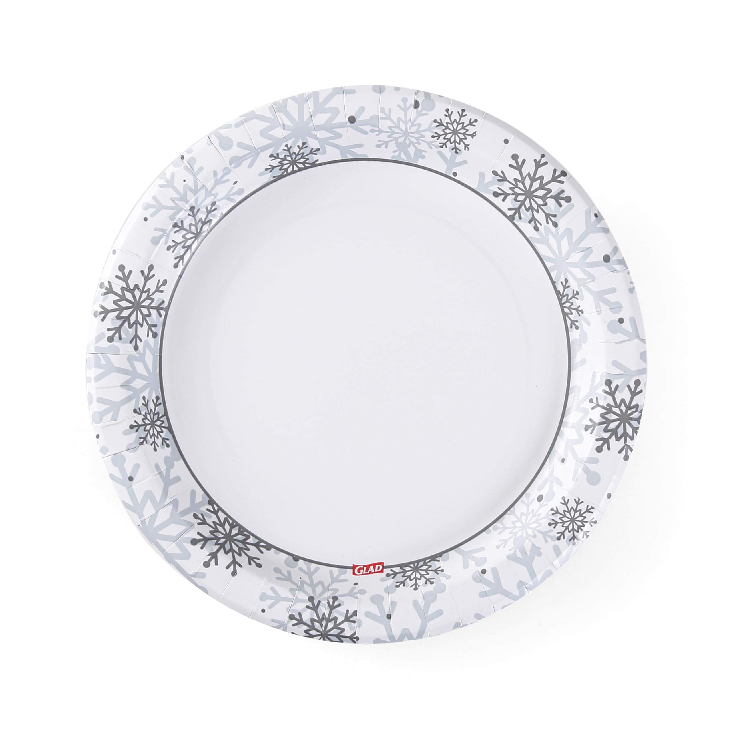 Glad Platos de papel desechables para uso diario con diseño navideño de copo de nieve gris, platos de papel resistentes, platos de papel para microondas para uso diario, 10 pulgadas, 20 unidades,