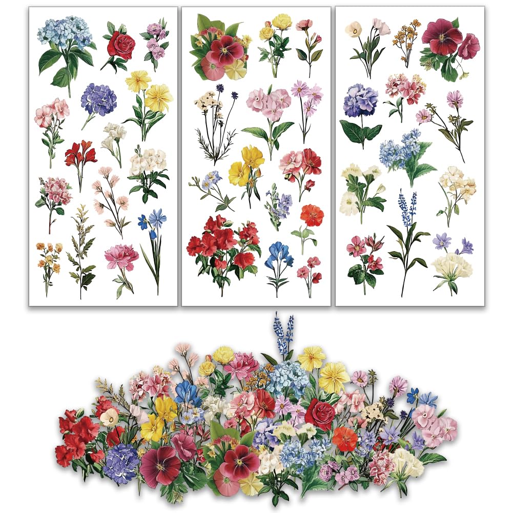 OLYCRAFT 3pcs/Set Flower Rub on Transfers for Furniture and Crafts 6x12 inch Hydrangea Roses Furniture Decals Daisy Lily Transfer Stickers Floral Rub