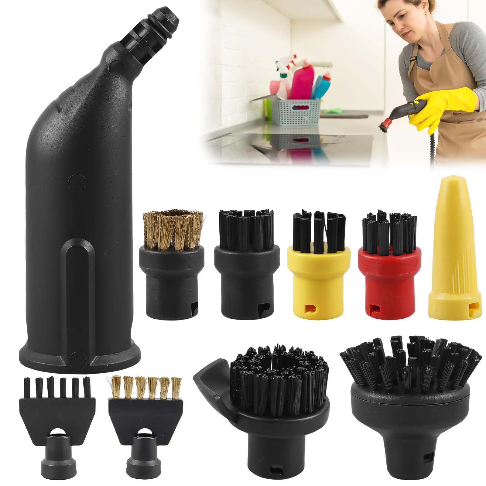 Lot de 10 accessoires pour nettoyeur vapeur Kärcher SC1 SC2 SC3 SC4 SC5, accessoires pour brosse ronde Kärcher grande buse, brosse à joints, brosse ronde, nettoyeur à vapeur, brosse de nettoyage