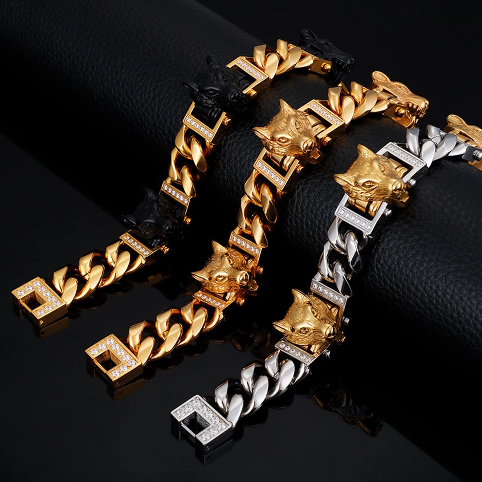 Gliederarmbänder für Herren in Edelstahl, Wolf Armbänder für Männer Tolles Geschenk für Männer