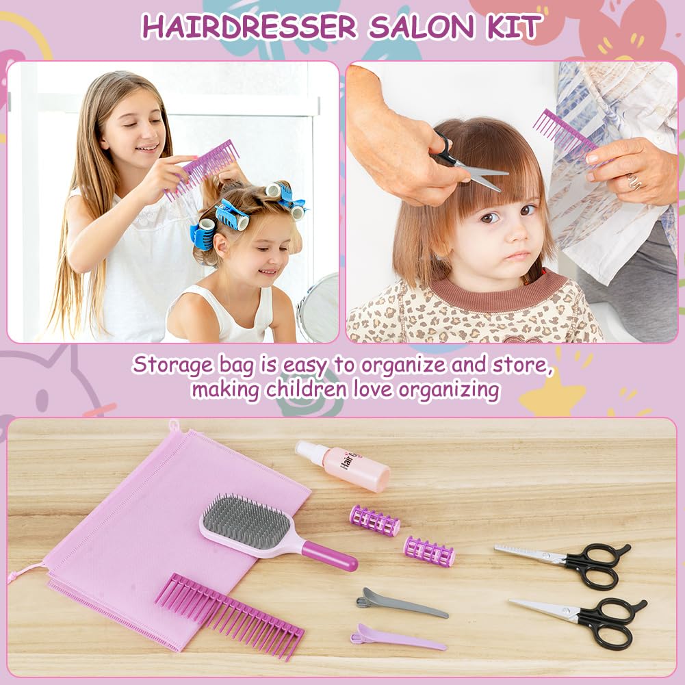 HOTUT Set di Parrucchieri per Bambini Realistico Salone Bellezza Ragazza Playset Hair Styling con Asciugacapelli Arricciacapelli Forbici e Accessori per Parrucchieri