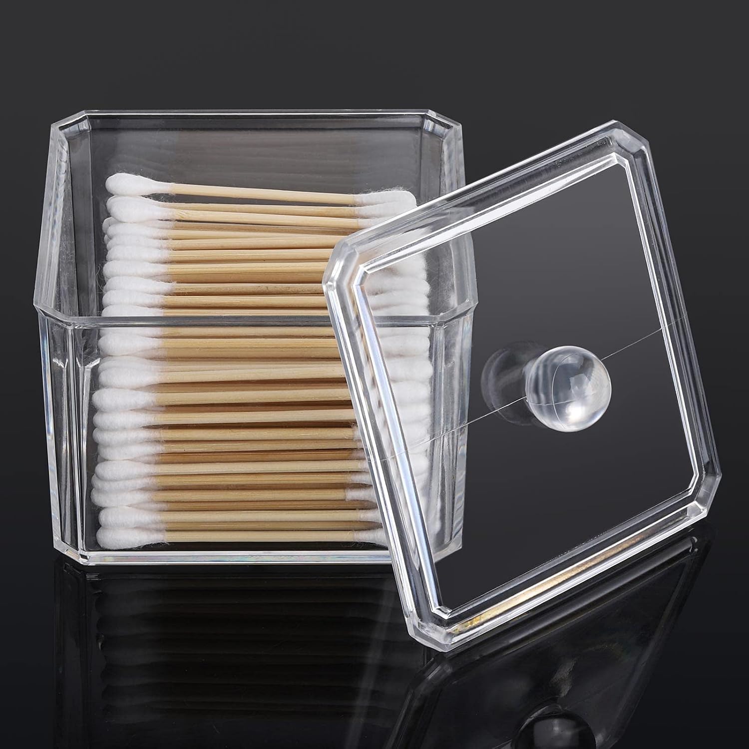 LoveBB Square Qtips Holder Dispenser Containers for Cotton Ball, Cotton Swabs, Cotton Pads, Makeup Sponges, Small Jewelry, 2 Packs