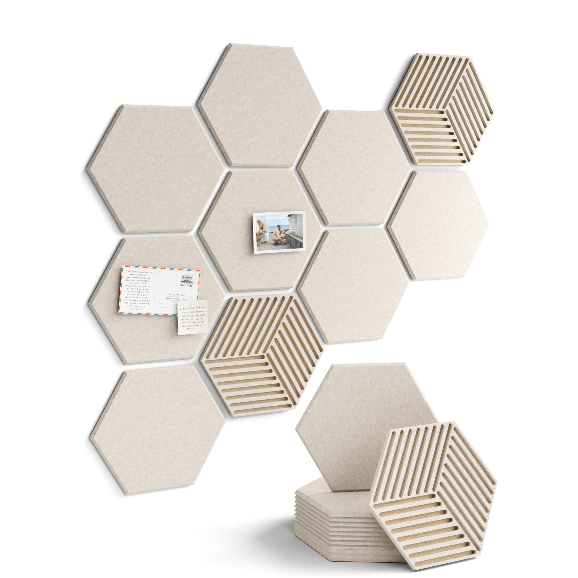Fluxynara Hexagon Cork Boards Alternative for Walls Decor-10-Pack Felt Bulletin Board Tiles,with 50 Adhesive Tabs,Cork Boards for Office & Home Pin Board Felt Board-Oatmeal