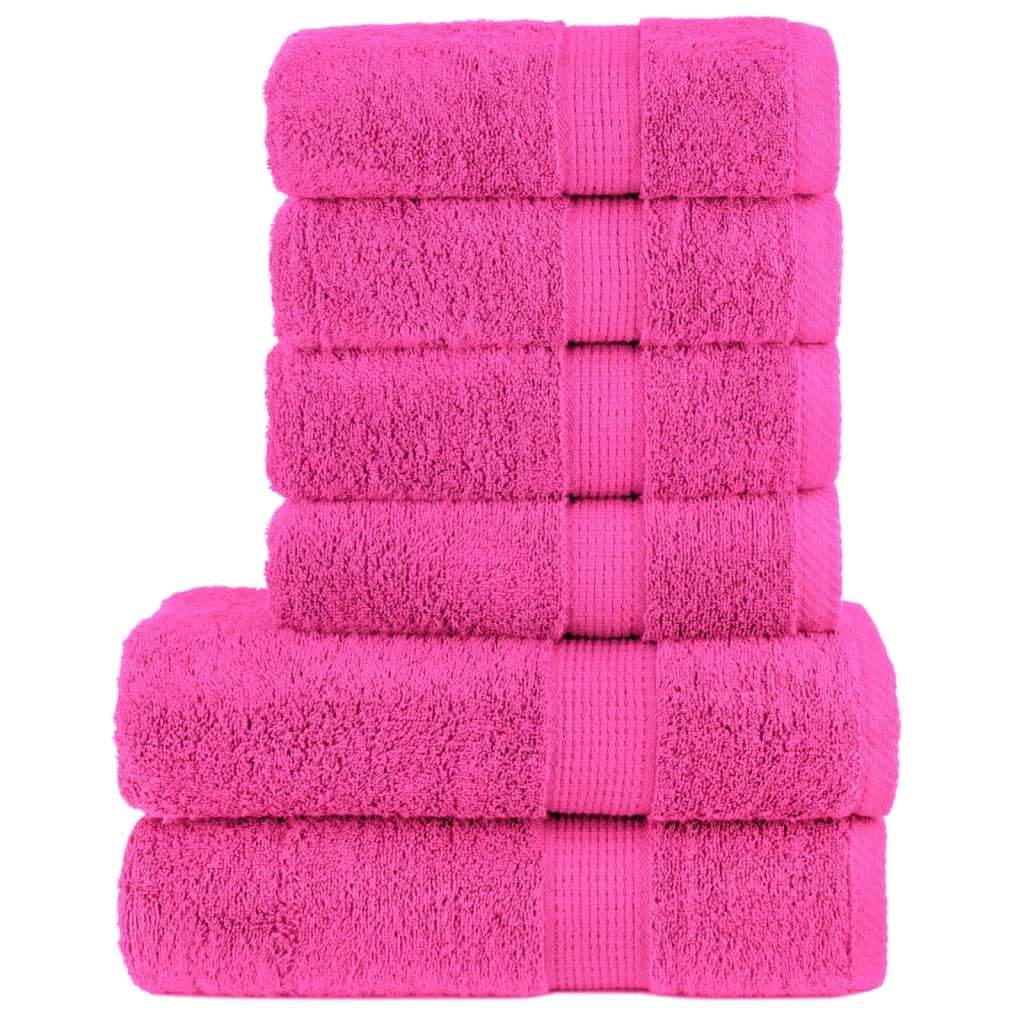 Juego de 6 toallas de algodón suave con trabilla, 6 piezas, juego de toallas en color rosa con 600 g/m² para el uso diario según Oeko-Tex Standard