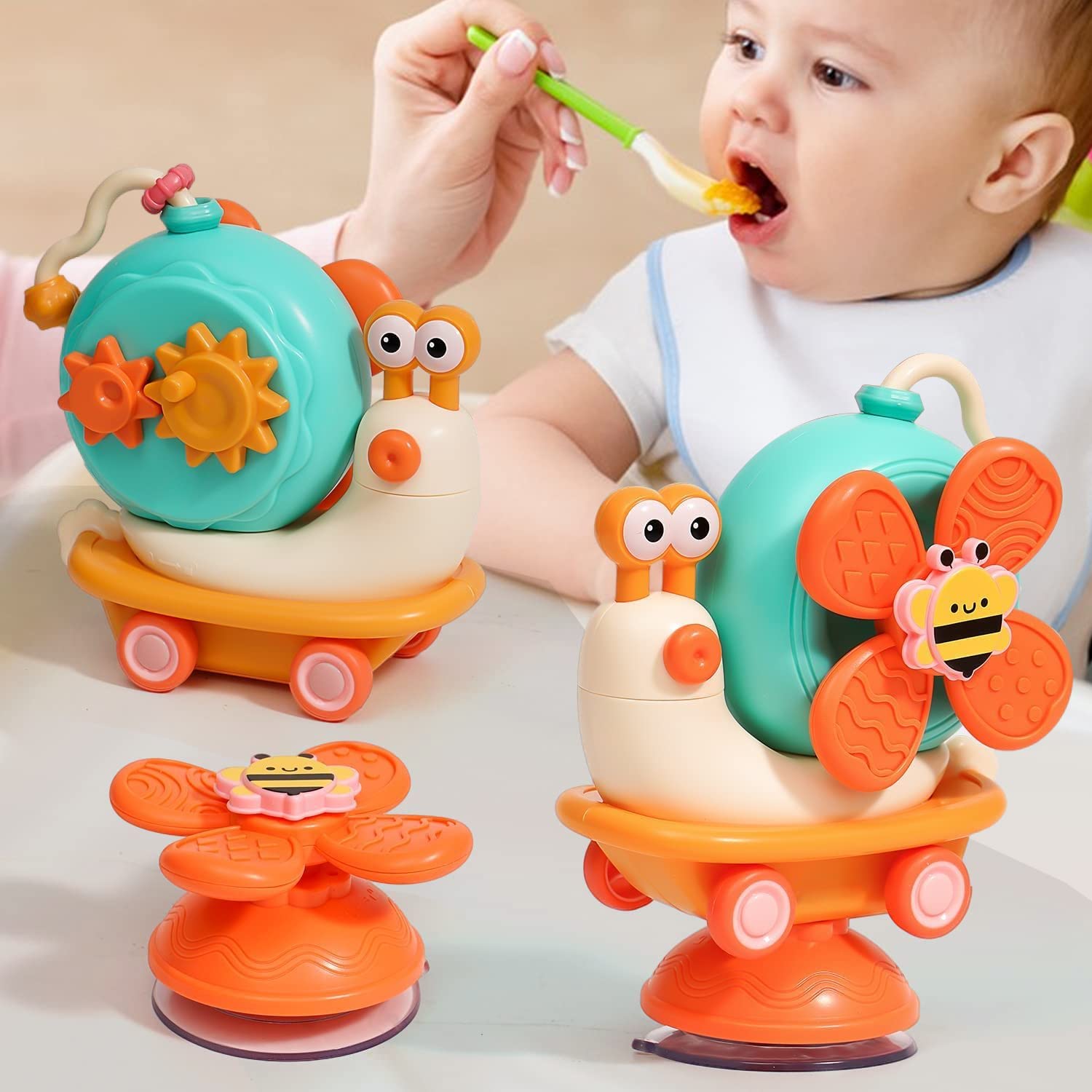 6-in-1 High Chair Toy with Suction Cups Spinner Toys for Baby Toy 6 to 12 Months,Infant Tray Strong Suction Cup Bath Sensory Fidget Toys for Boys Toddler Newborn Birthday Valentine Easter Gift